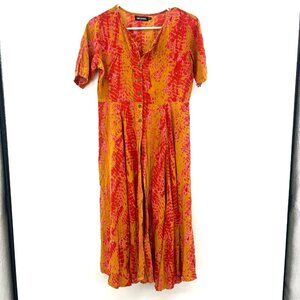 Sassafras Mustard Red Pink Button Front Midi Dress Women's Medium